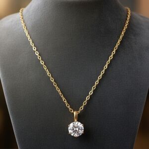 Gold Necklace with Sparkling CZ Pendant